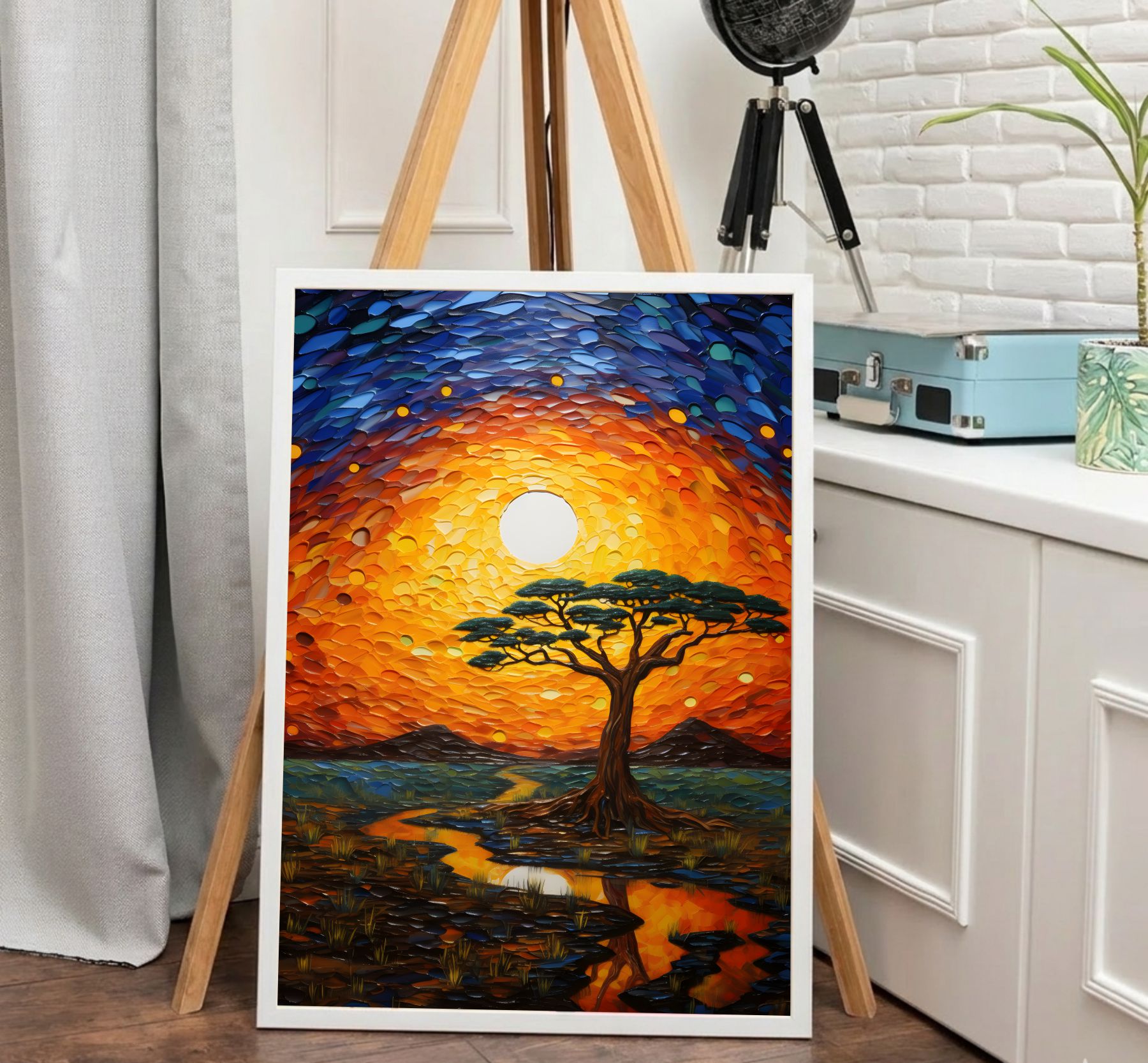 Quadro Decorativo Pintura de Árvore na Savana Africana Quadro Decorativo Pintura de Árvore na Savana Africana