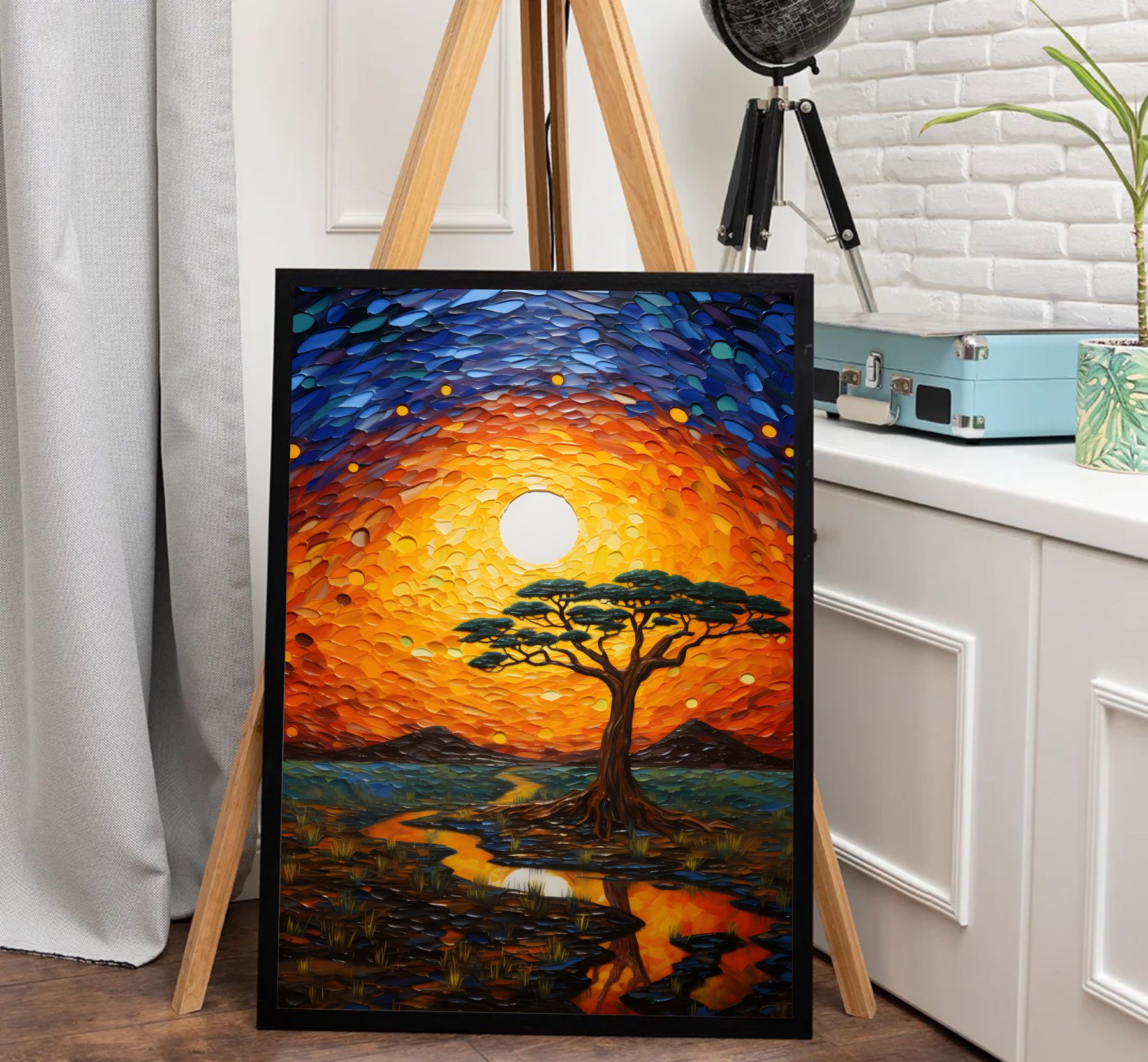 Quadro Decorativo Pintura de Árvore na Savana Africana Quadro Decorativo Pintura de Árvore na Savana Africana