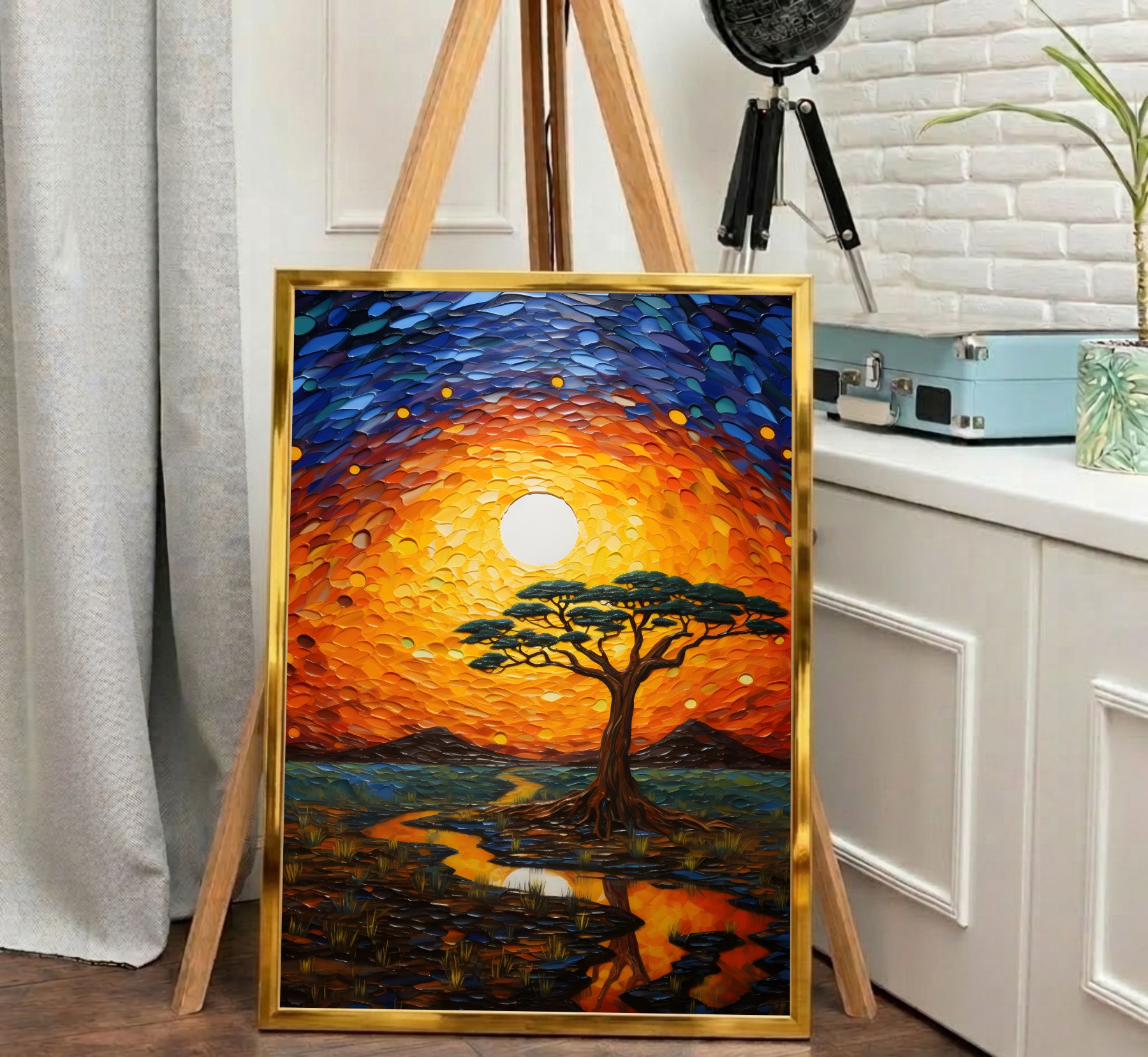 Quadro Decorativo Pintura de Árvore na Savana Africana Quadro Decorativo Pintura de Árvore na Savana Africana