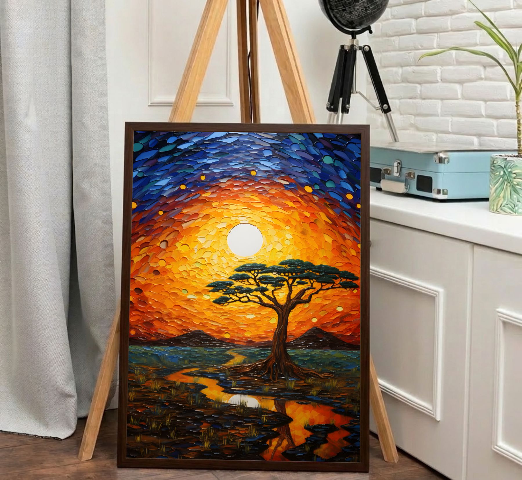 Quadro Decorativo Pintura de Árvore na Savana Africana Quadro Decorativo Pintura de Árvore na Savana Africana