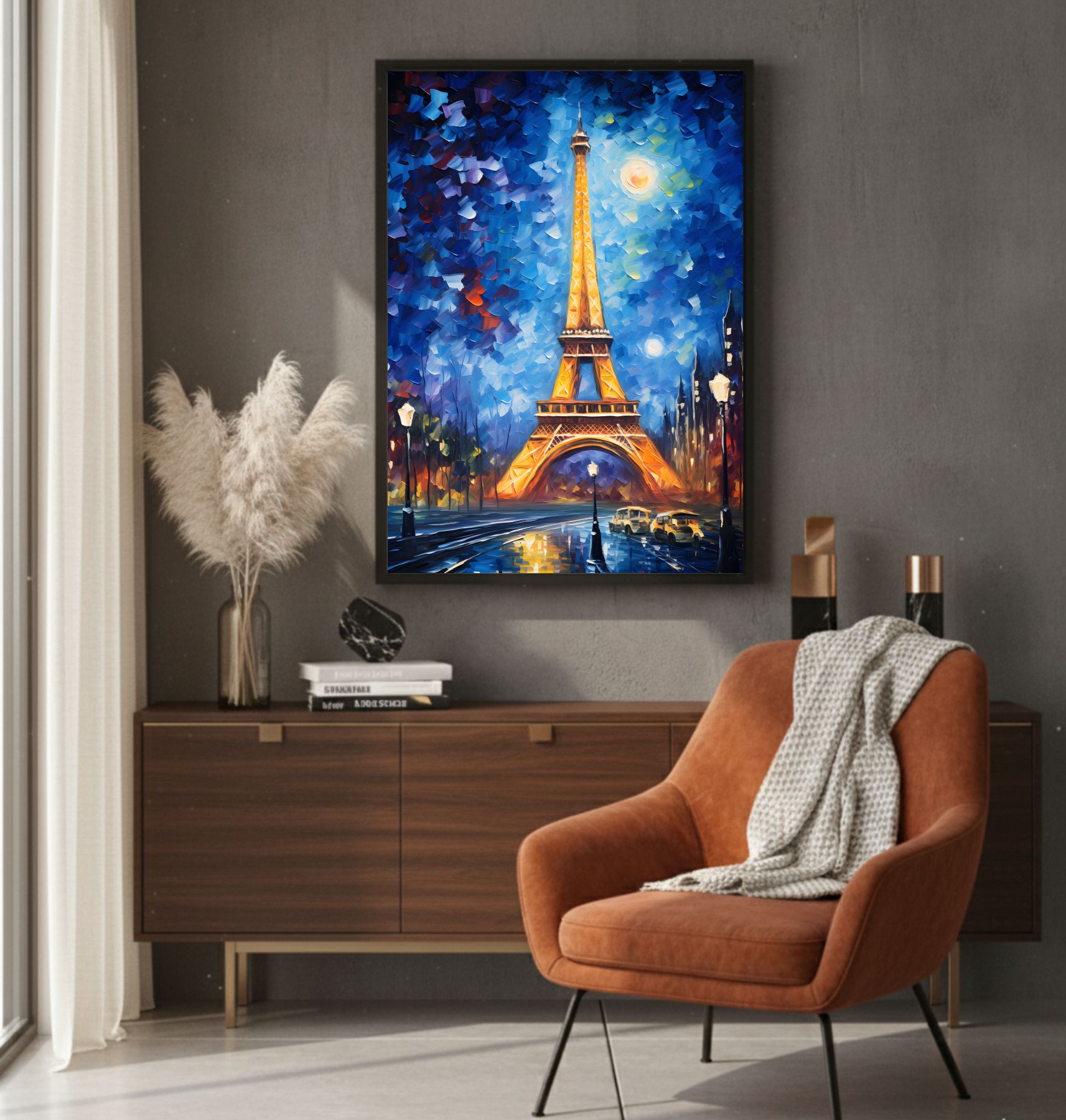 Quadro Decorativo Pintura Torre Eiffel Na Noite De Paris Quadro Decorativo Pintura Torre Eiffel Na Noite De Paris