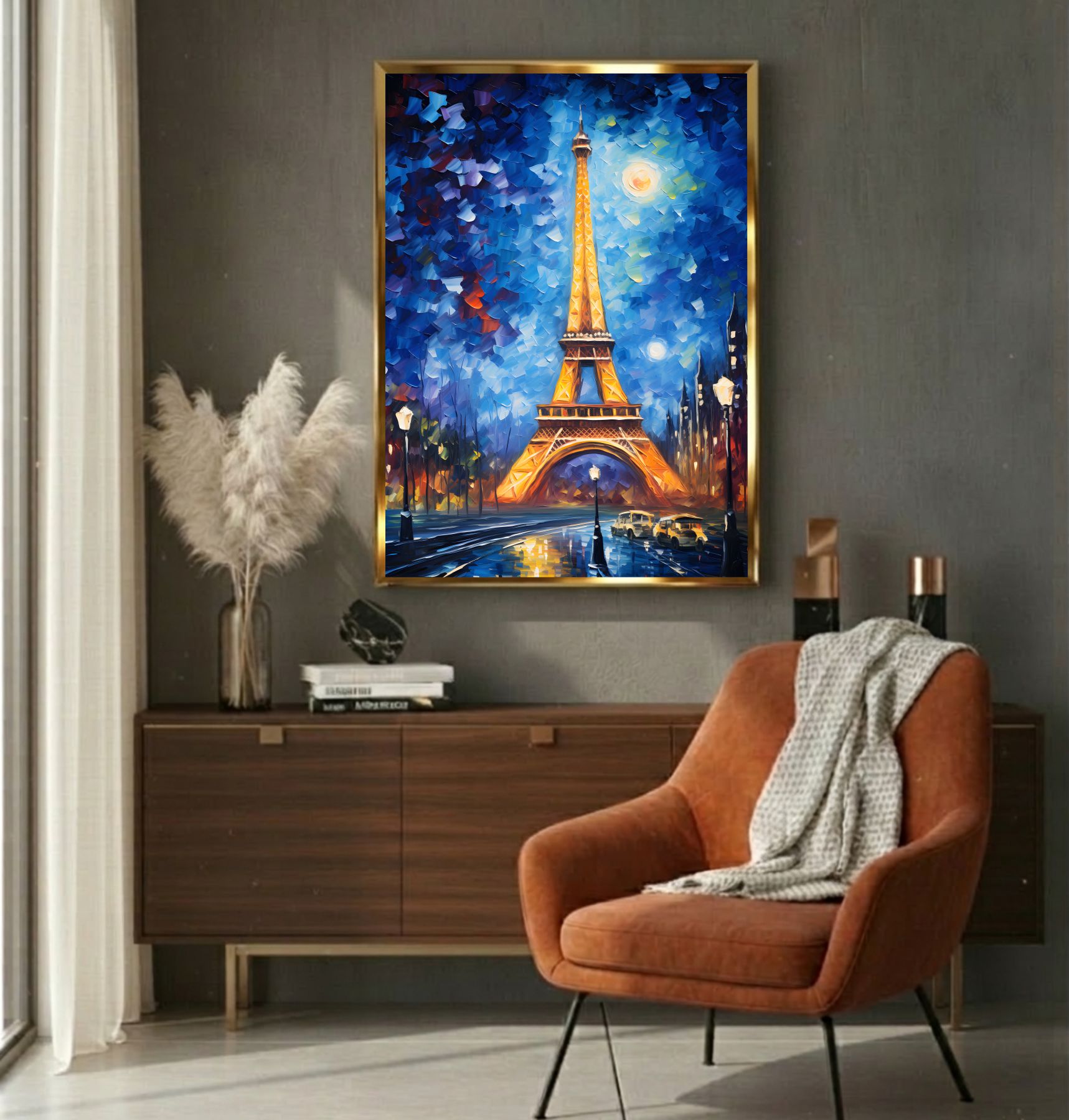Quadro Decorativo Pintura Torre Eiffel Na Noite De Paris