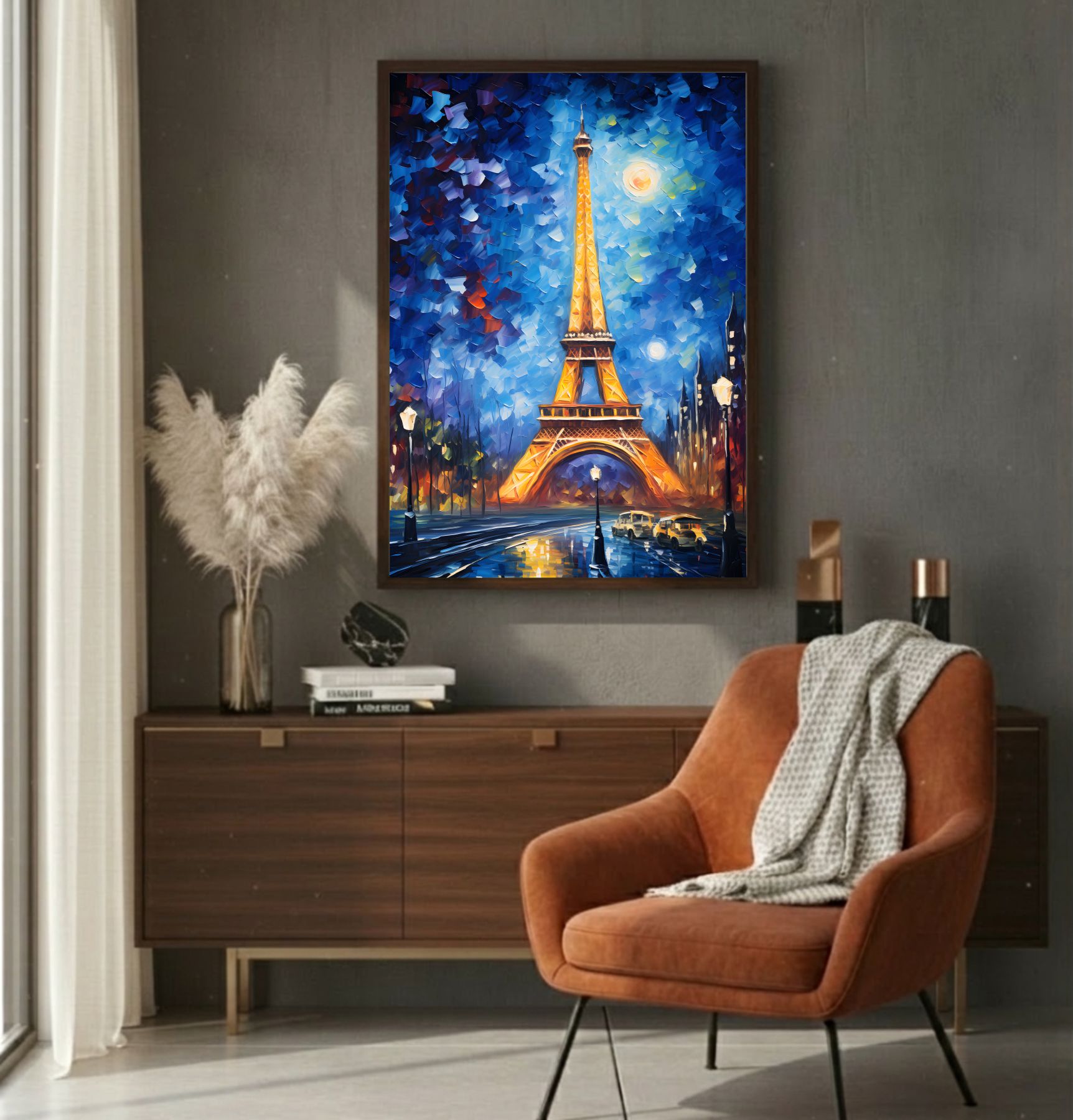 Quadro Decorativo Pintura Torre Eiffel Na Noite De Paris Quadro Decorativo Pintura Torre Eiffel Na Noite De Paris