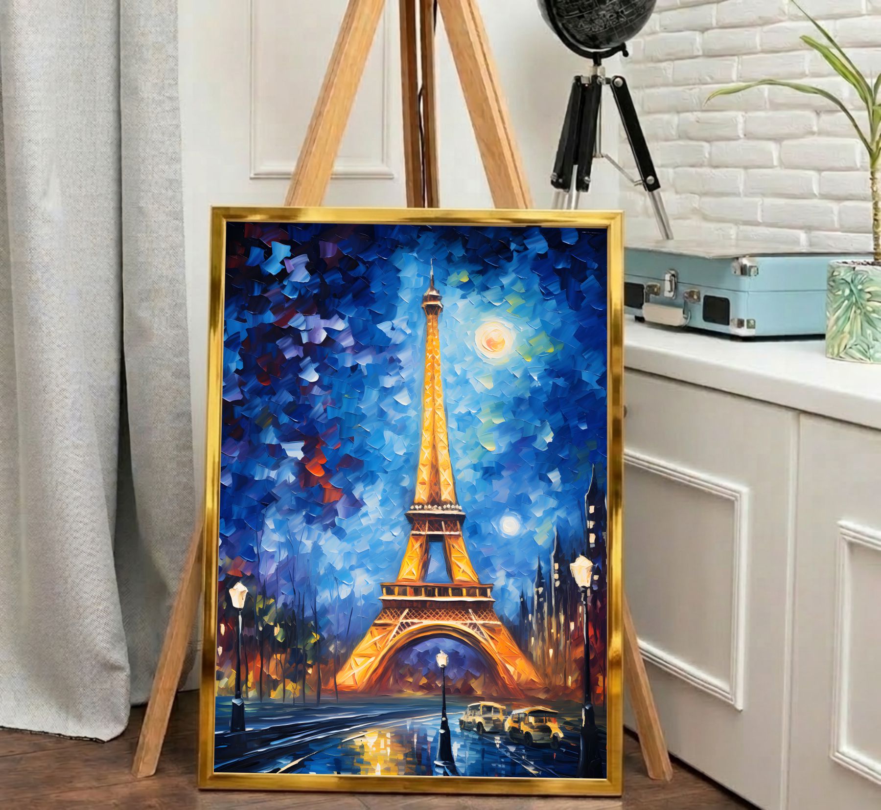 Quadro Decorativo Pintura Torre Eiffel Na Noite De Paris