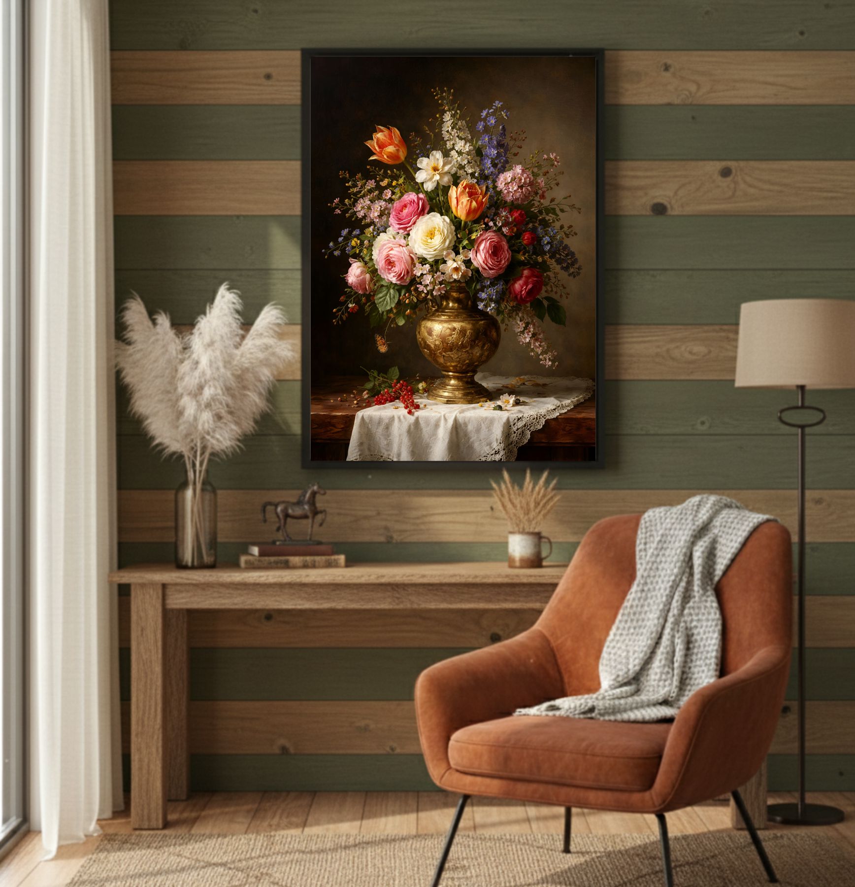 Quadro Decorativo Vaso de Flores Clássico Em Pintura a Óleo