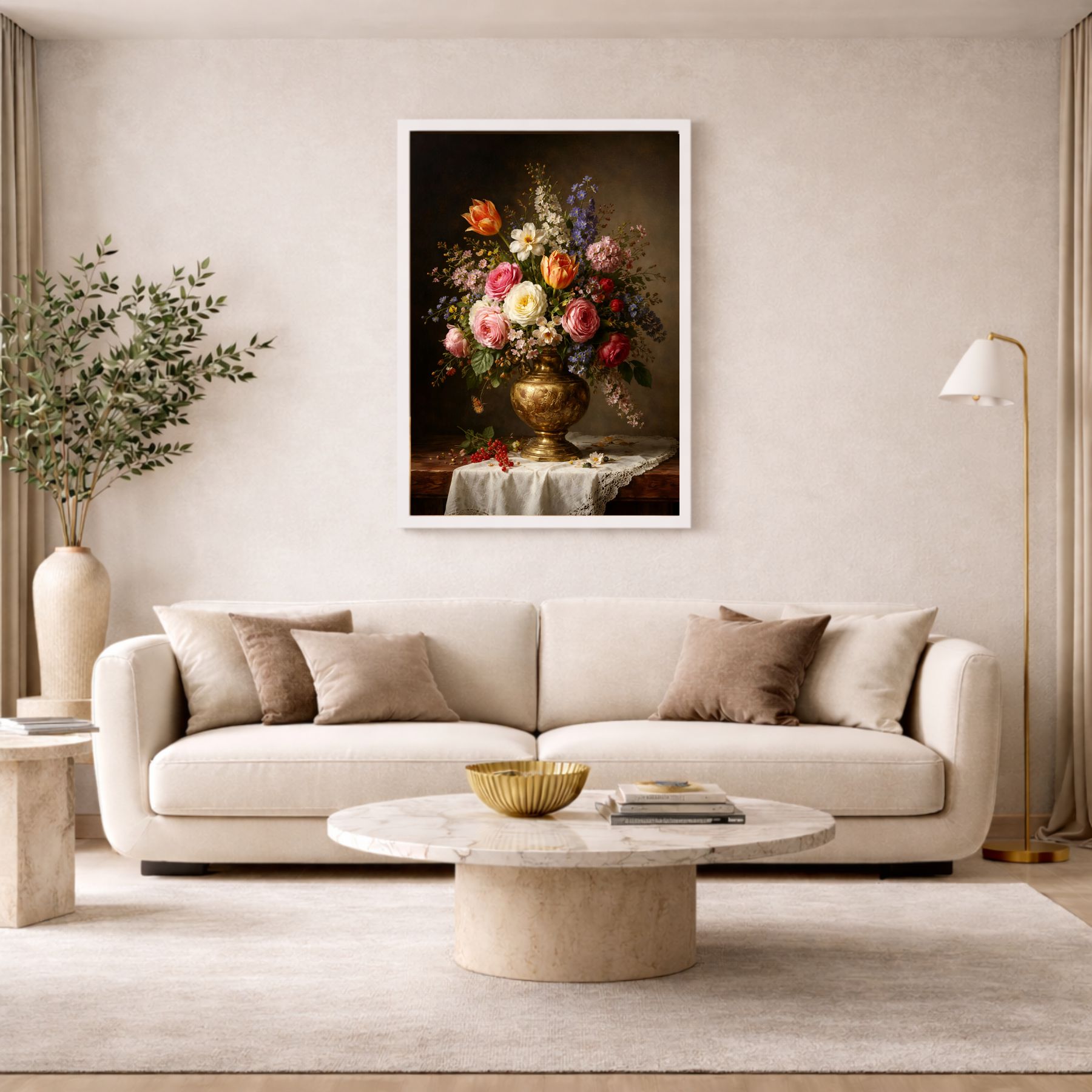 Quadro Decorativo Vaso de Flores Clássico Em Pintura a Óleo