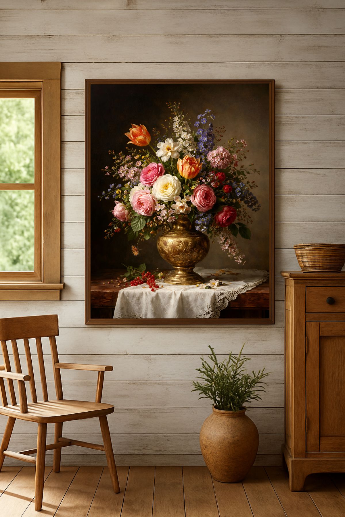 Quadro Decorativo Vaso de Flores Clássico Em Pintura a Óleo