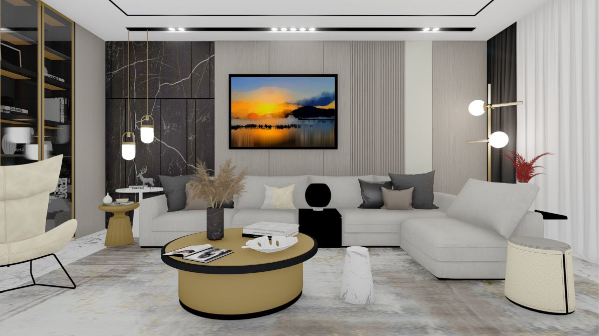 Quadro Decorativo Abstrato Paisagem em Adesivo com Moldura Caixa