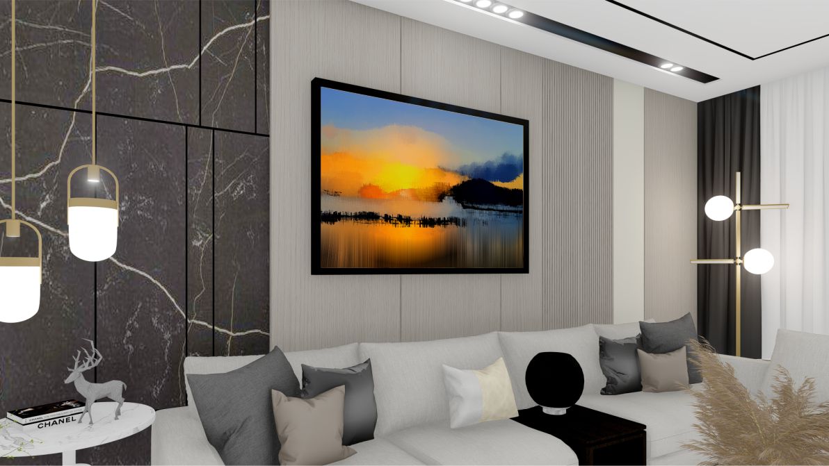 Quadro Decorativo Abstrato Paisagem em Adesivo com Moldura Caixa