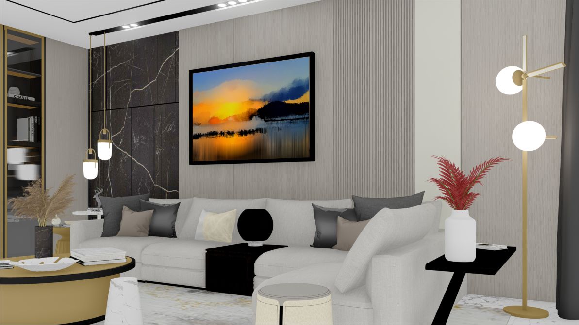 Quadro Decorativo Abstrato Paisagem em Adesivo com Moldura Caixa