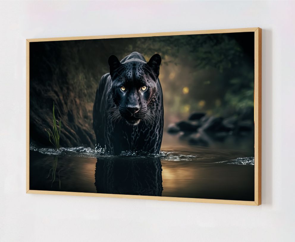 Quadro Decorativo Pantera Negra em Adesivo com Moldura Caixa