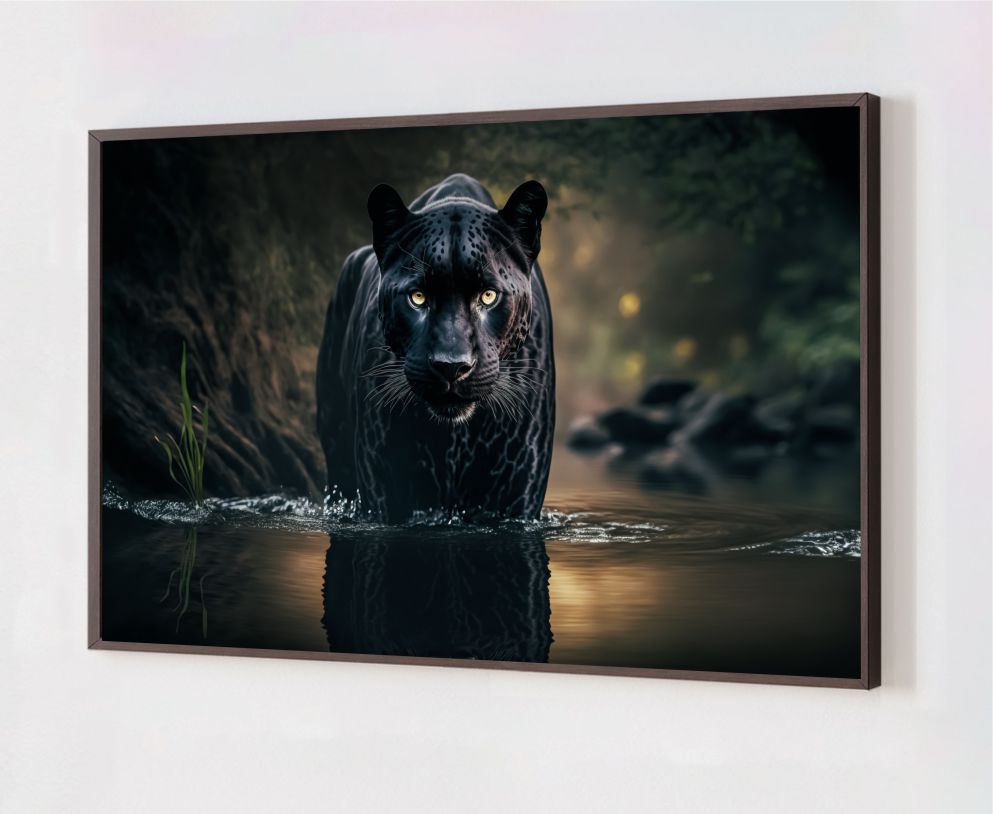 Quadro Decorativo Pantera Negra em Adesivo com Moldura Caixa