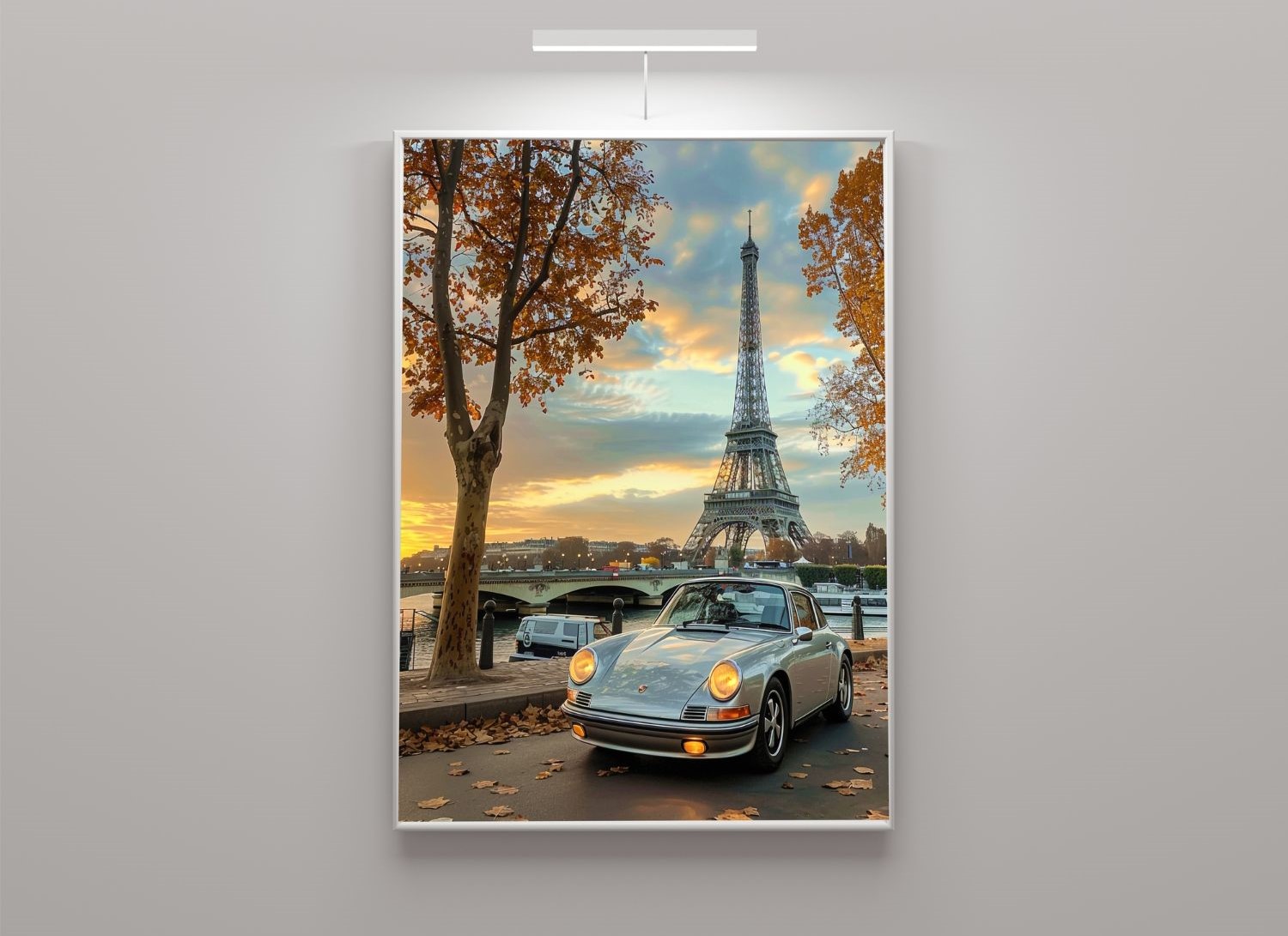 Quadro Decorativo Porsche Paris em Adesivo com Moldura Caixa
