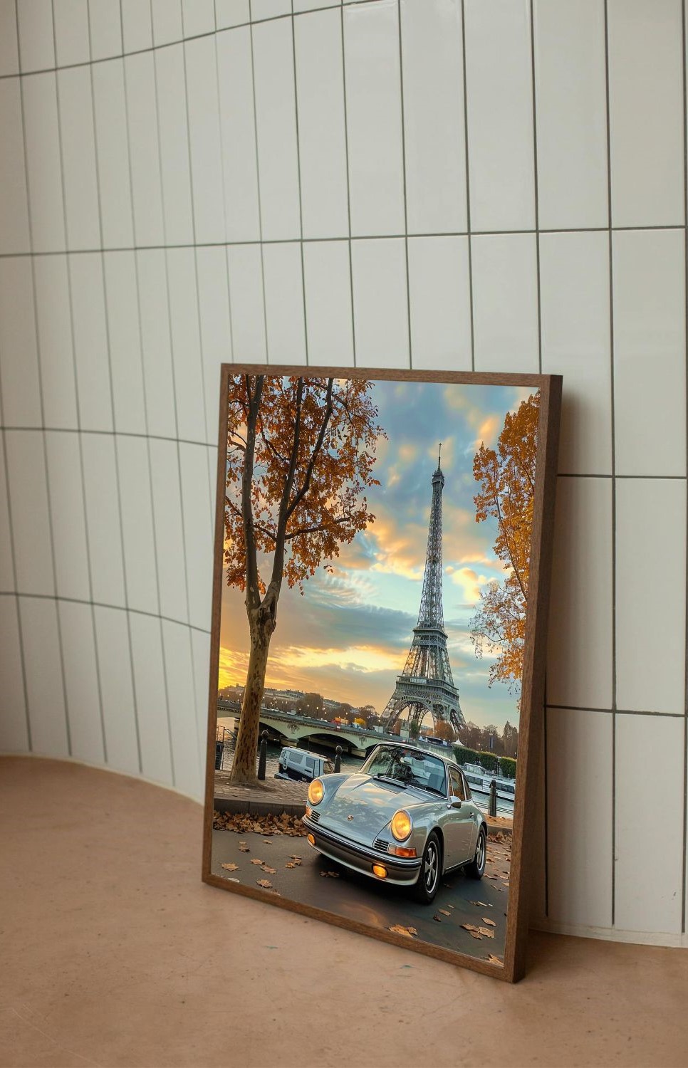 Quadro Decorativo Porsche Paris em Adesivo com Moldura Caixa