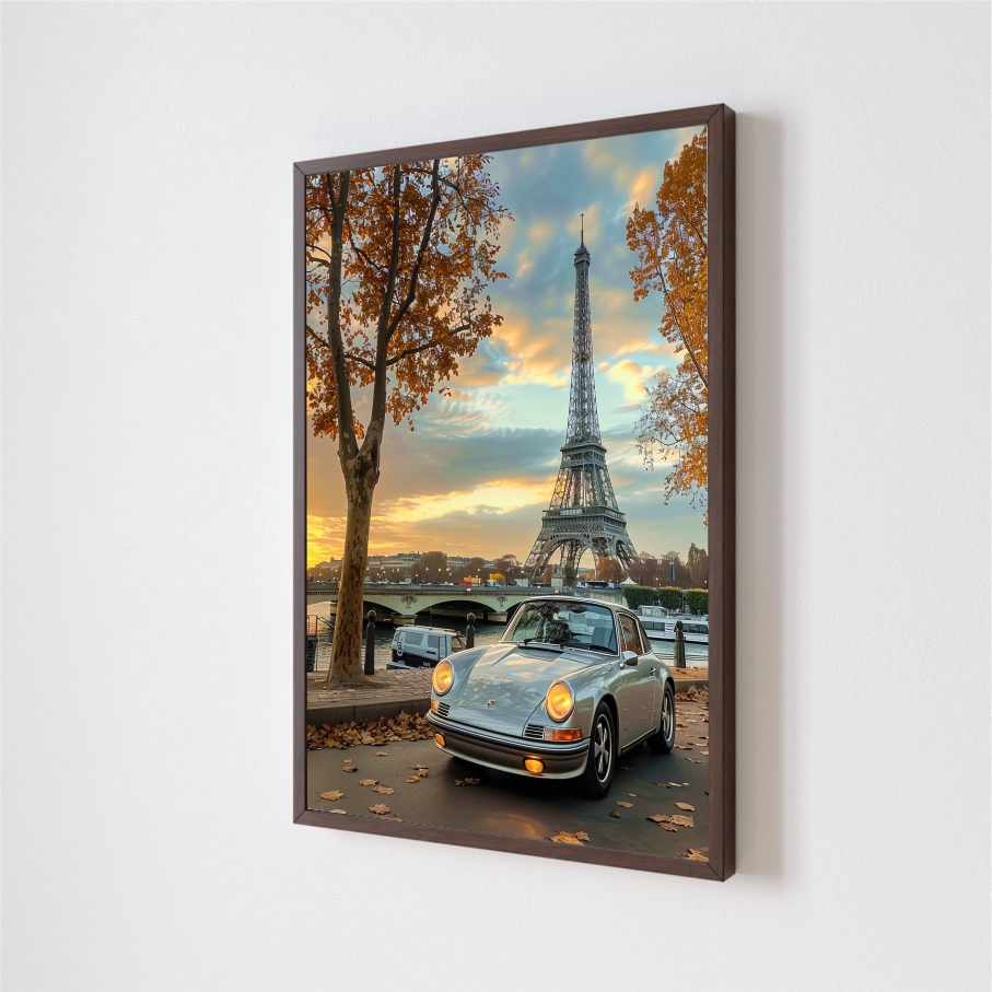 Quadro Decorativo Porsche Paris em Adesivo com Moldura Caixa