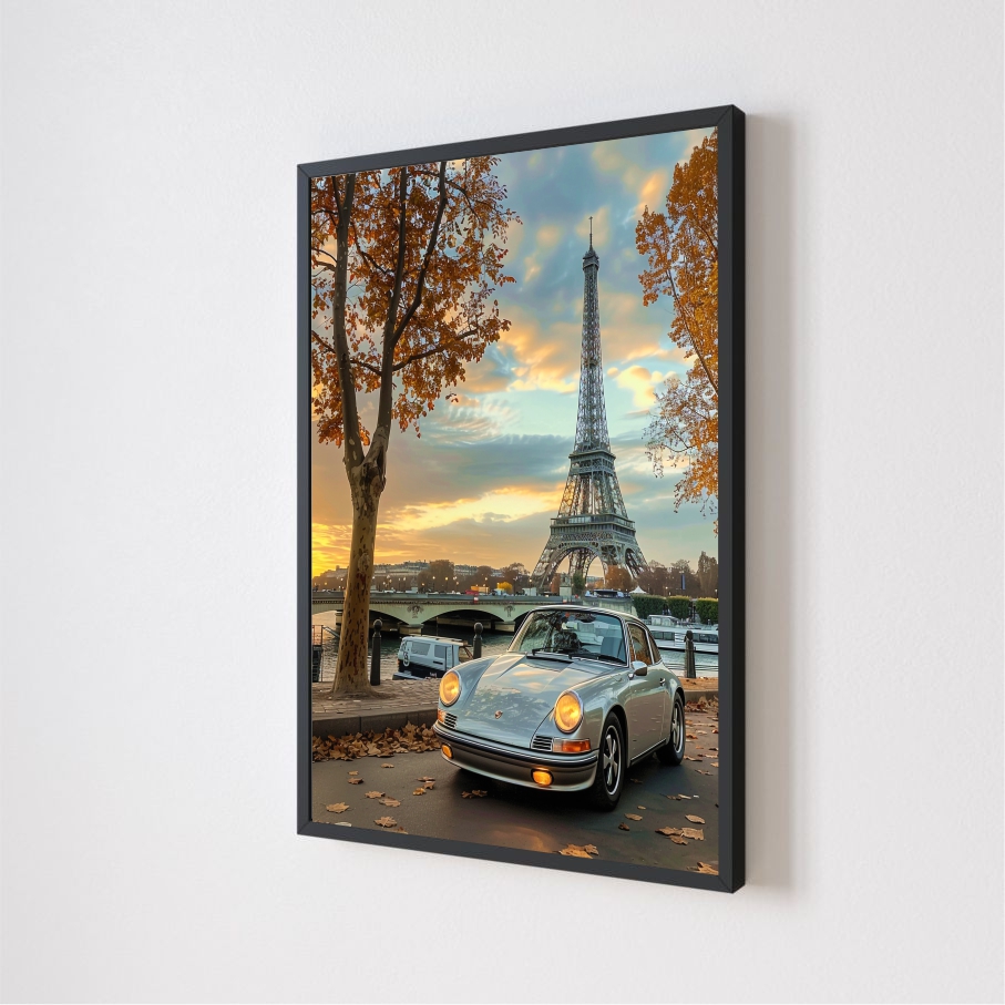 Quadro Decorativo Porsche Paris em Adesivo com Moldura Caixa