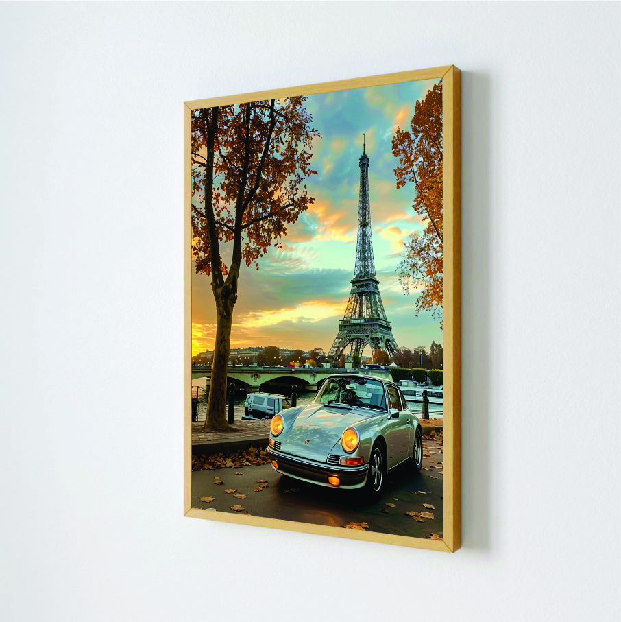 Quadro Decorativo Porsche Paris em Adesivo com Moldura Caixa