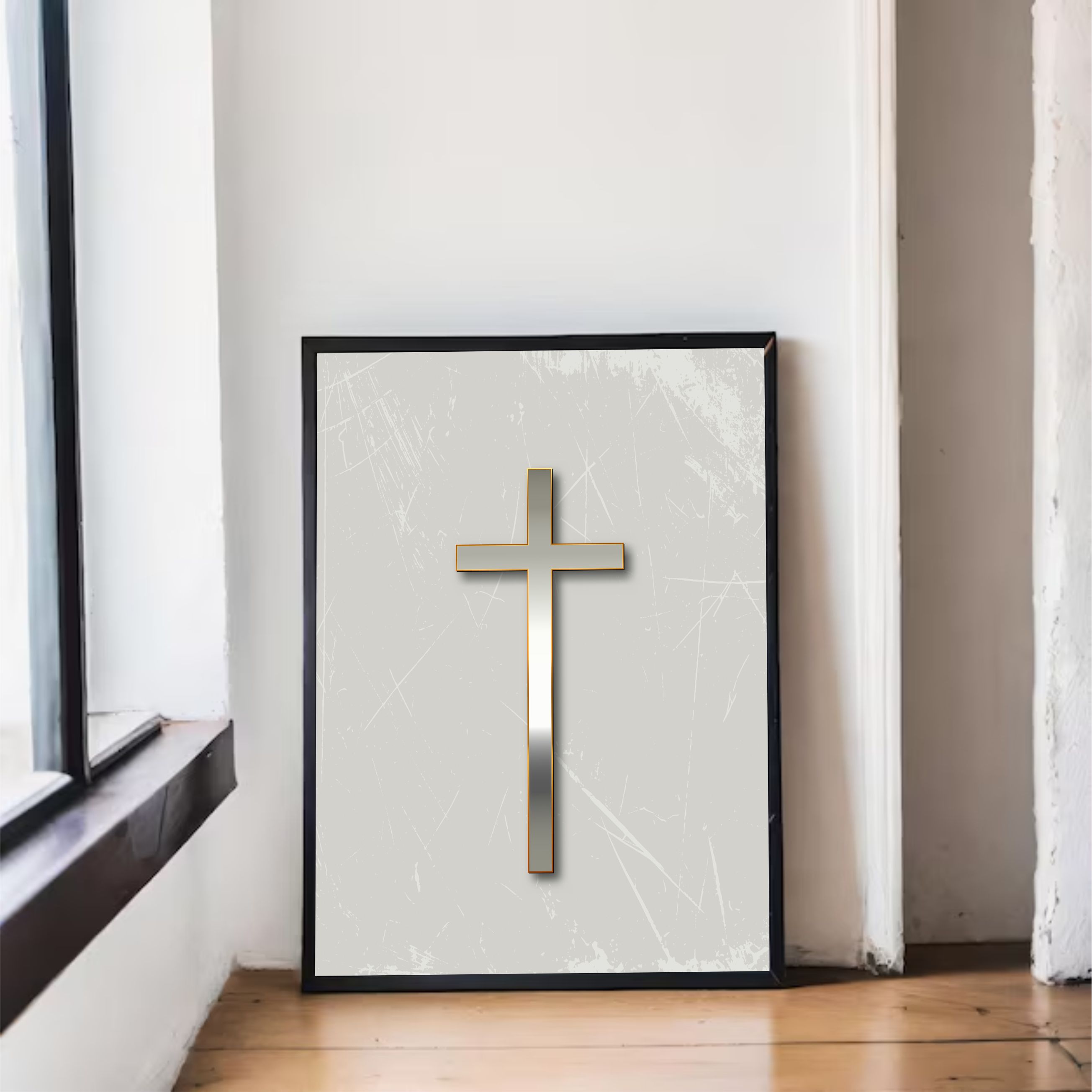 Quadro Decorativo Cruz De Prata Religiosa Fé Cristã e Proteção