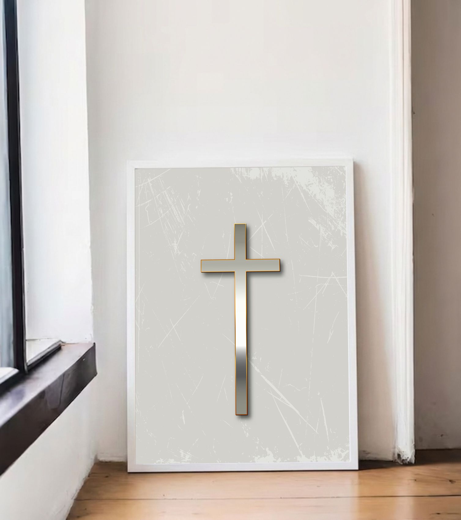 Quadro Decorativo Cruz De Prata Religiosa Fé Cristã e Proteção