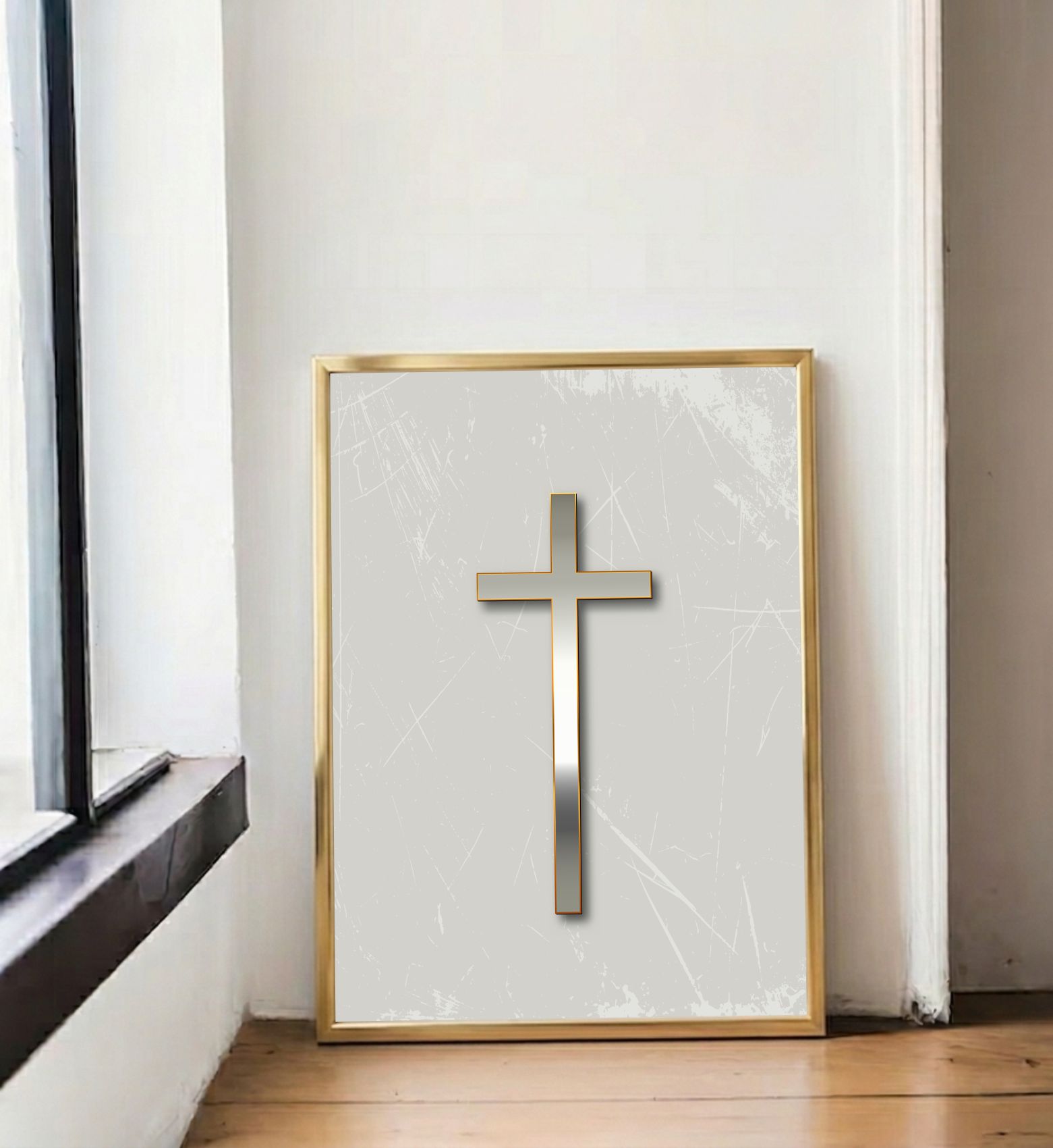 Quadro Decorativo Cruz De Prata Religiosa Fé Cristã e Proteção