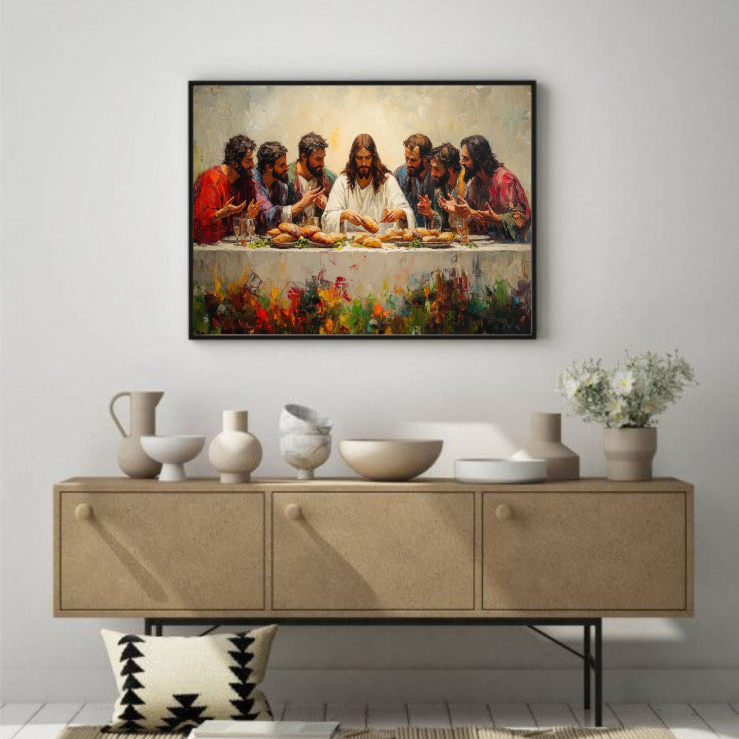 Quadro Decorativo Santa Ceia em Adesivo com Moldura Caixa