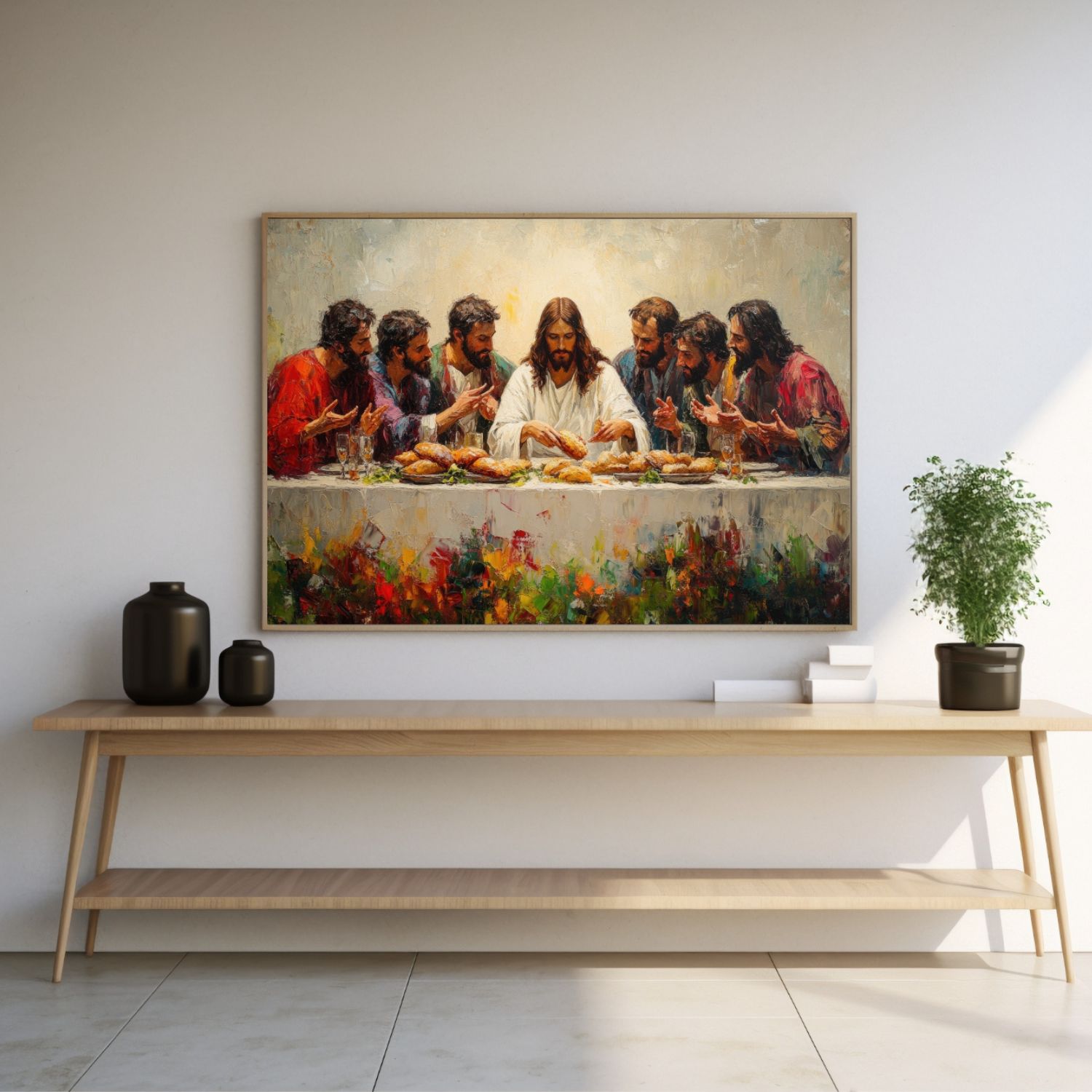 Quadro Decorativo Santa Ceia em Adesivo com Moldura Caixa
