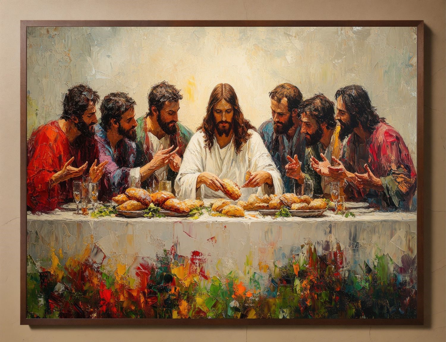 Quadro Decorativo Santa Ceia em Adesivo com Moldura Caixa