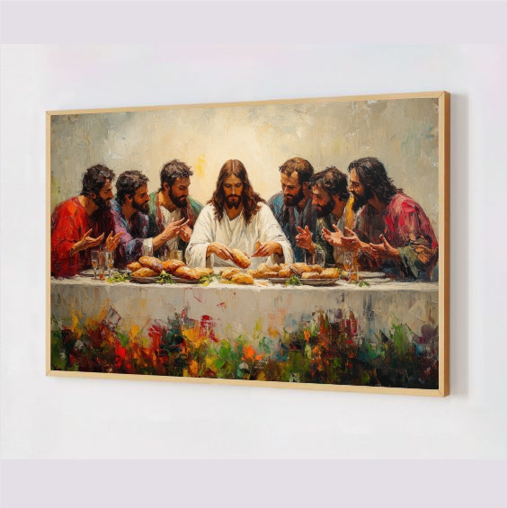 Quadro Decorativo Santa Ceia em Adesivo com Moldura Caixa