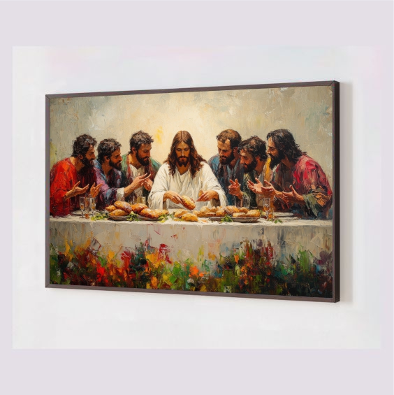 Quadro Decorativo Santa Ceia em Adesivo com Moldura Caixa