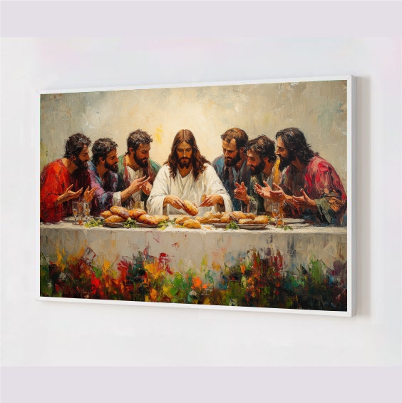 Quadro Decorativo Santa Ceia em Adesivo com Moldura Caixa