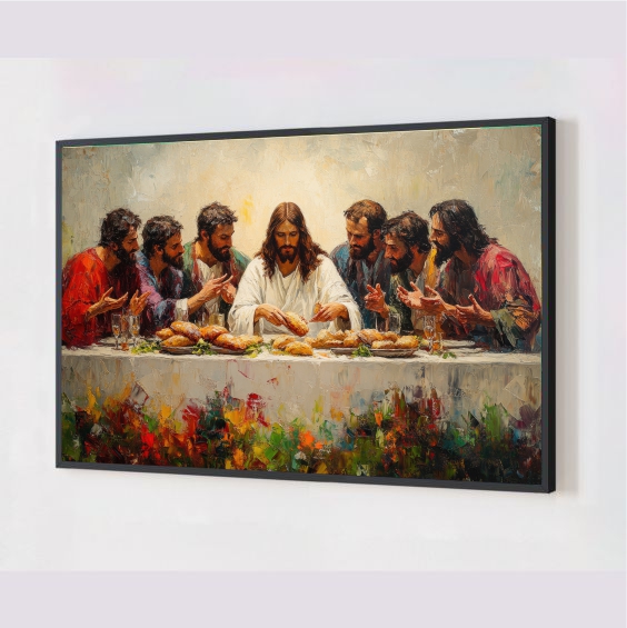 Quadro Decorativo Santa Ceia em Adesivo com Moldura Caixa