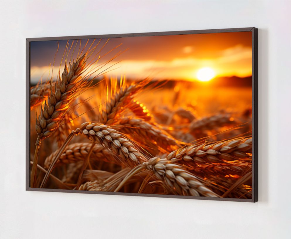 Quadro Decorativo Plantação de Trigo em Adesivo com Moldura Caixa