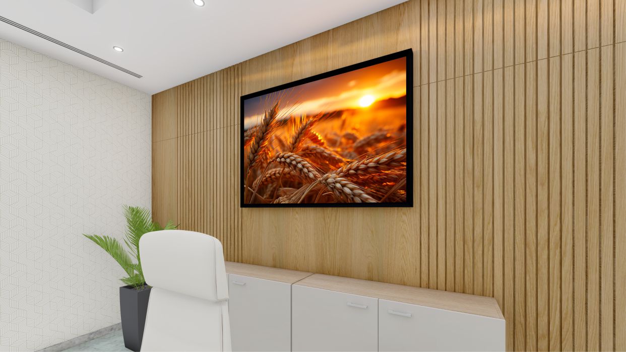 Quadro Decorativo Plantação de Trigo em Adesivo com Moldura Caixa