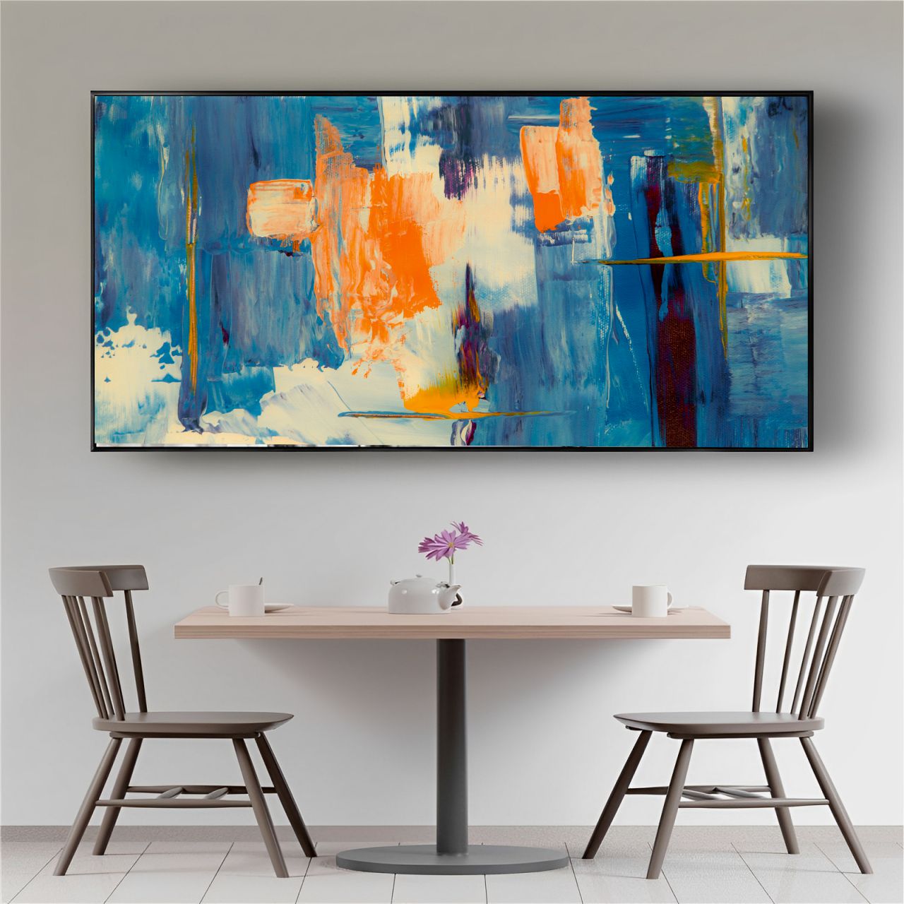Quadro Decorativo Grande Arte Abstrata Azul Luxo Sala Hall