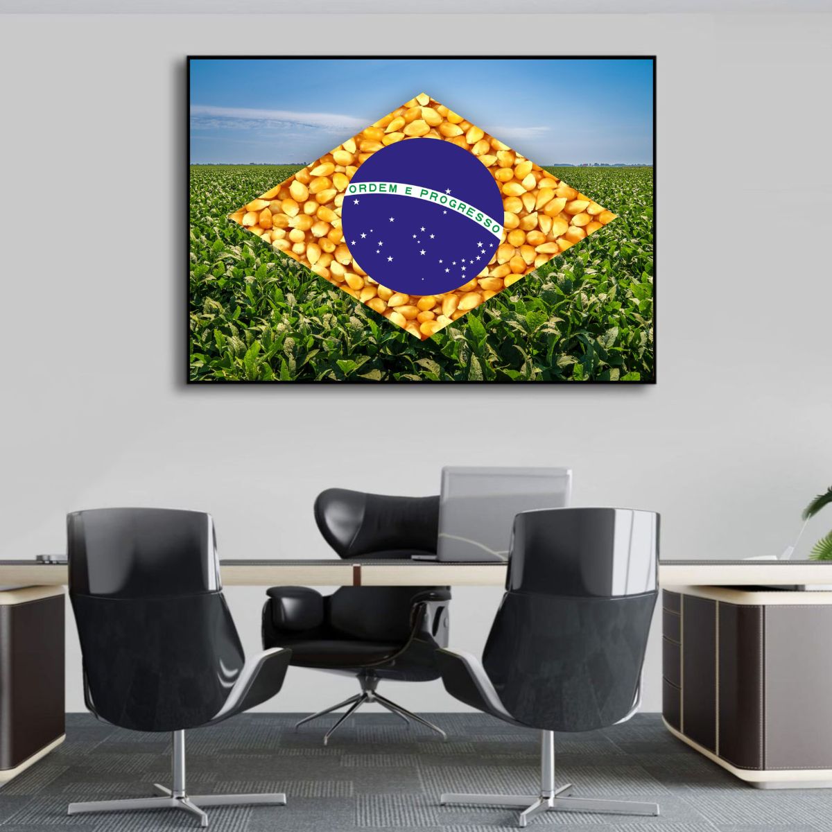 Quadro Decorativo Agro Bandeira do Brasil Sala Escritório Hall