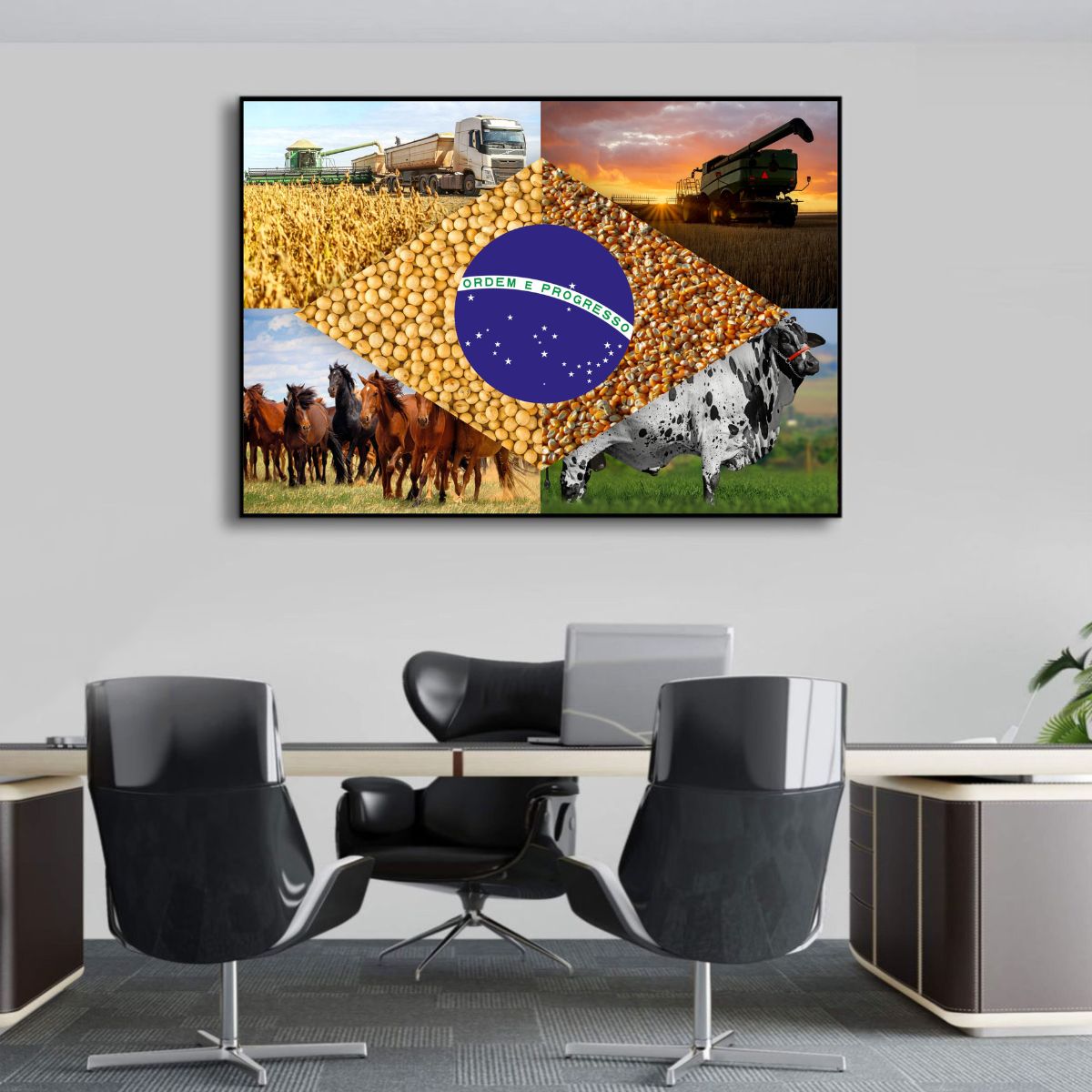 Quadro Decorativo Agro Bandeira do Brasil Sala Escritório Hall