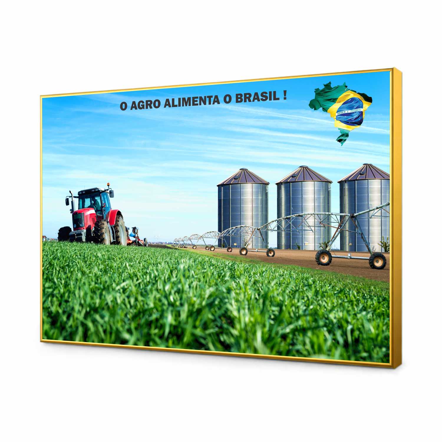 Quadro Decorativo Agro Alimenta o Brasil Trator e Plantação