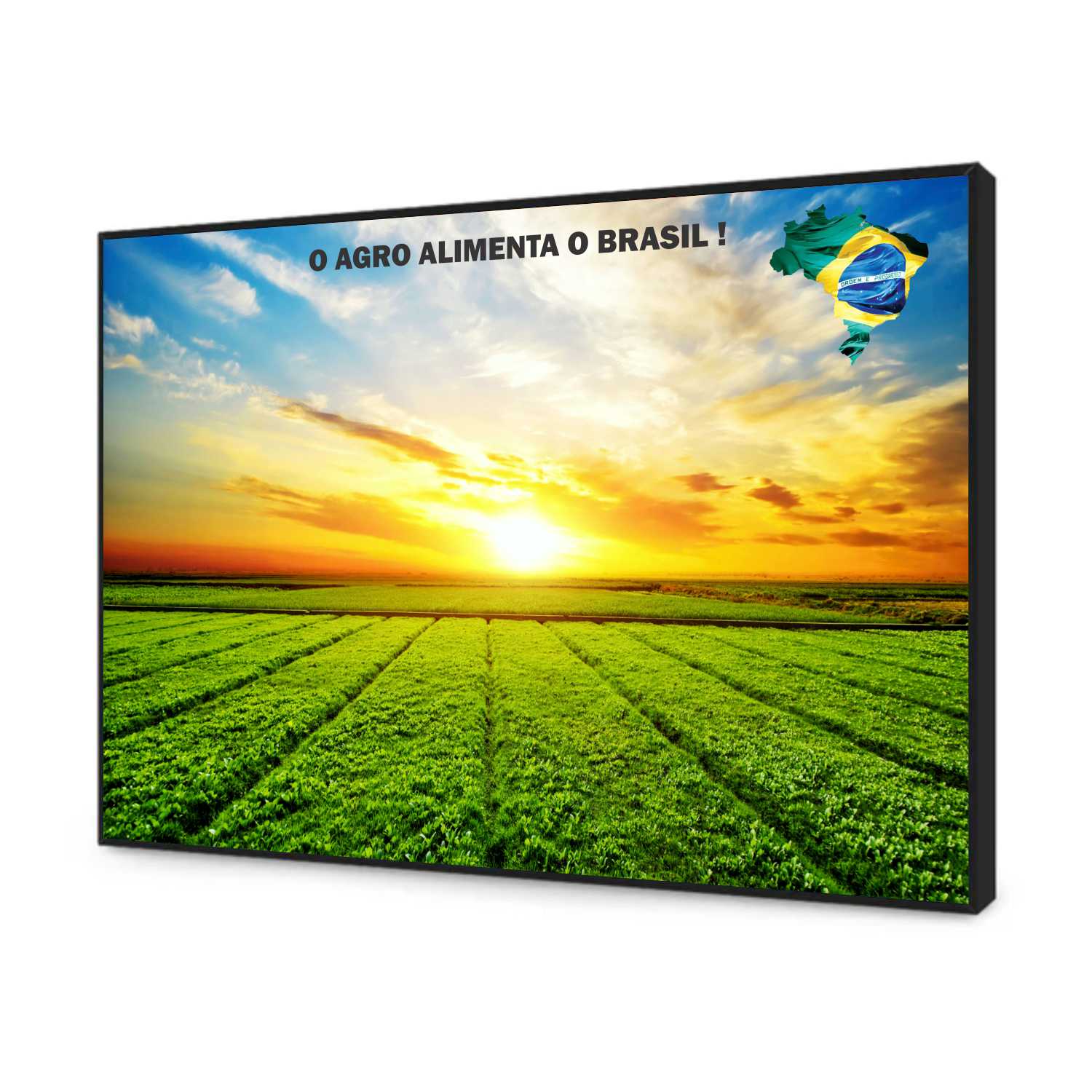 Quadro Decorativo Agro Alimenta o Brasil Plantação no Por do Sol 