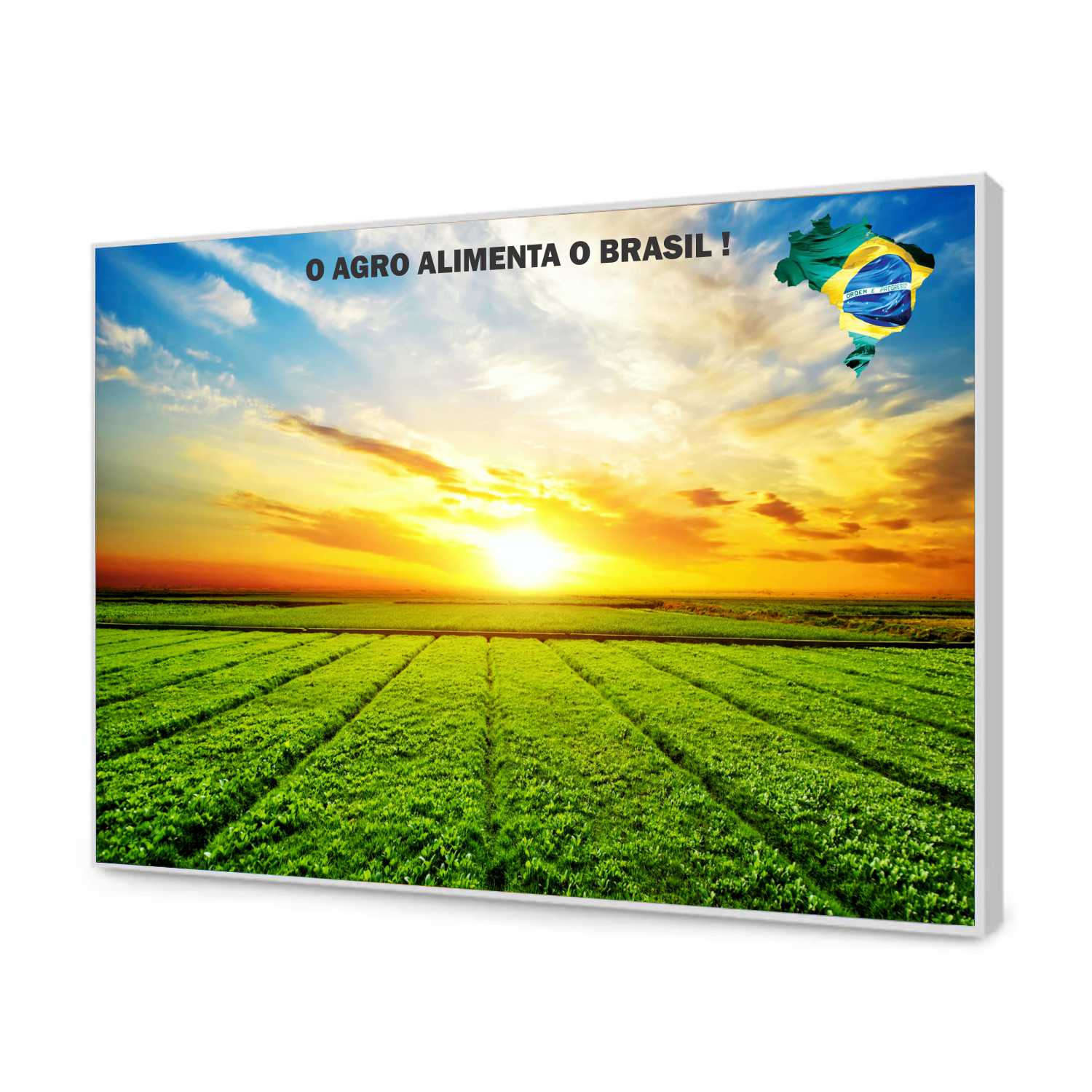 Quadro Decorativo Agro Alimenta o Brasil Plantação no Por do Sol 