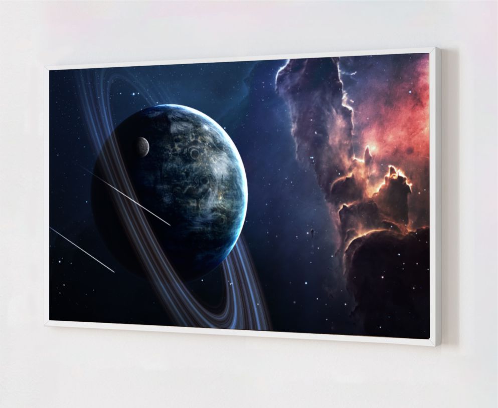 Quadro Decorativo Planeta em Adesivo com Moldura Caixa