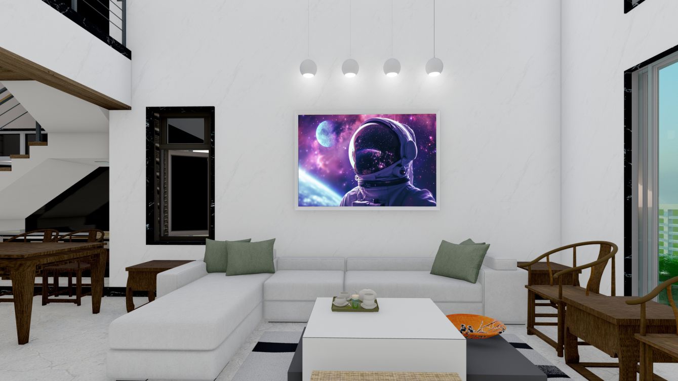 Quadro Decorativo Astronauta em Adesivo com Moldura Caixa