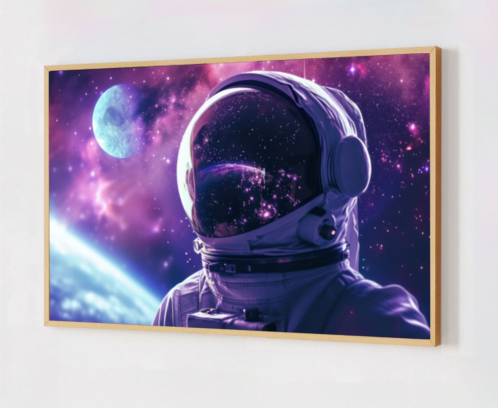 Quadro Decorativo Astronauta em Adesivo com Moldura Caixa