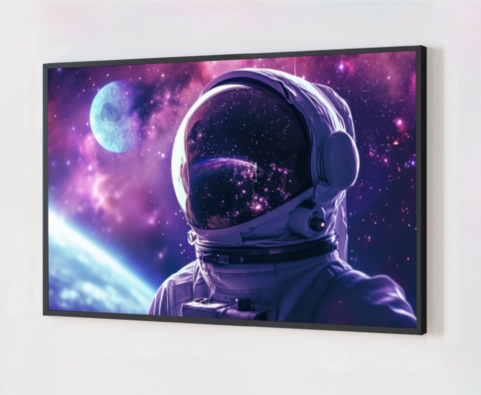 Quadro Decorativo Astronauta em Adesivo com Moldura Caixa