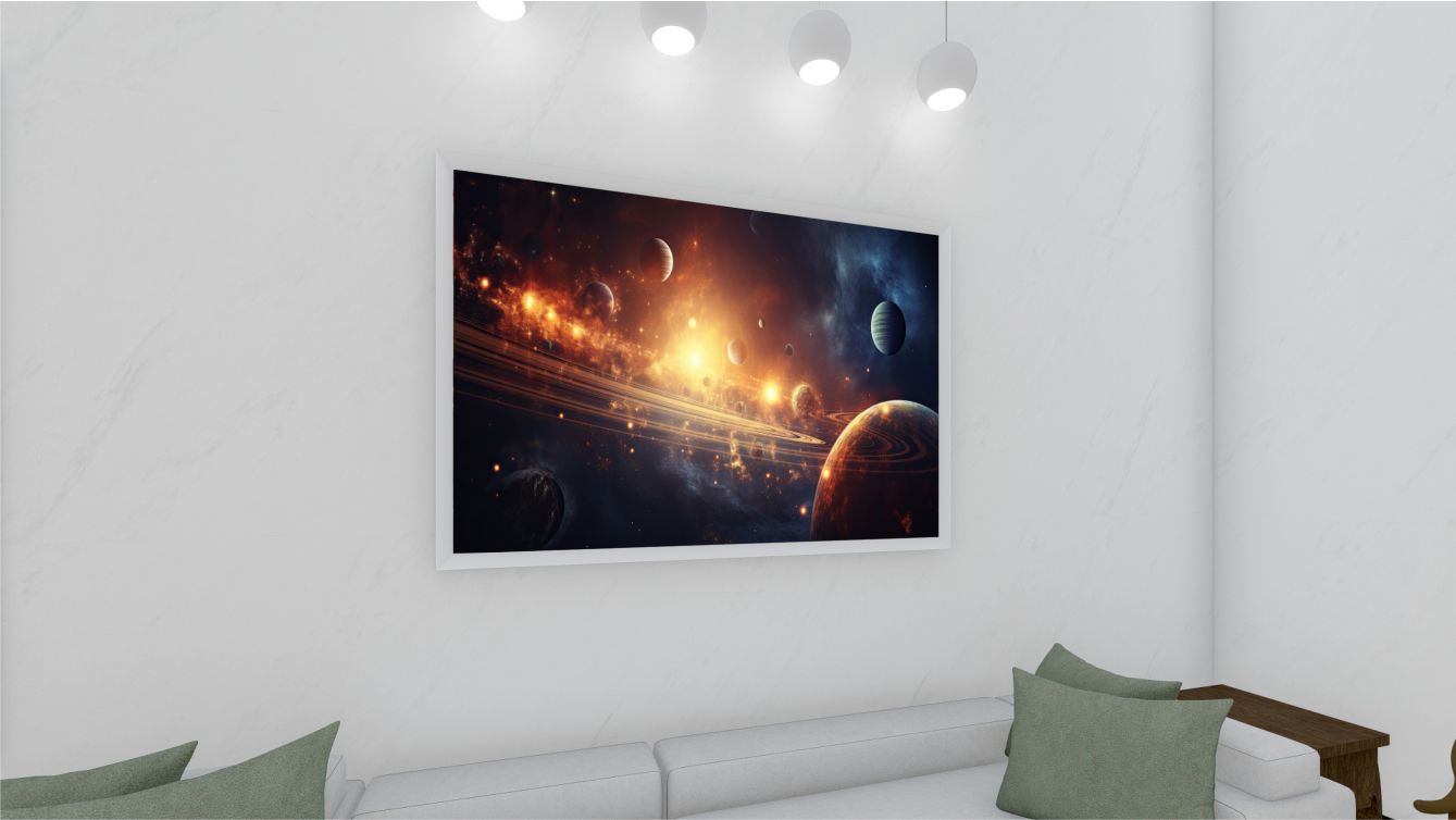 Quadro Decorativo Planetas em Adesivo com Moldura Caixa