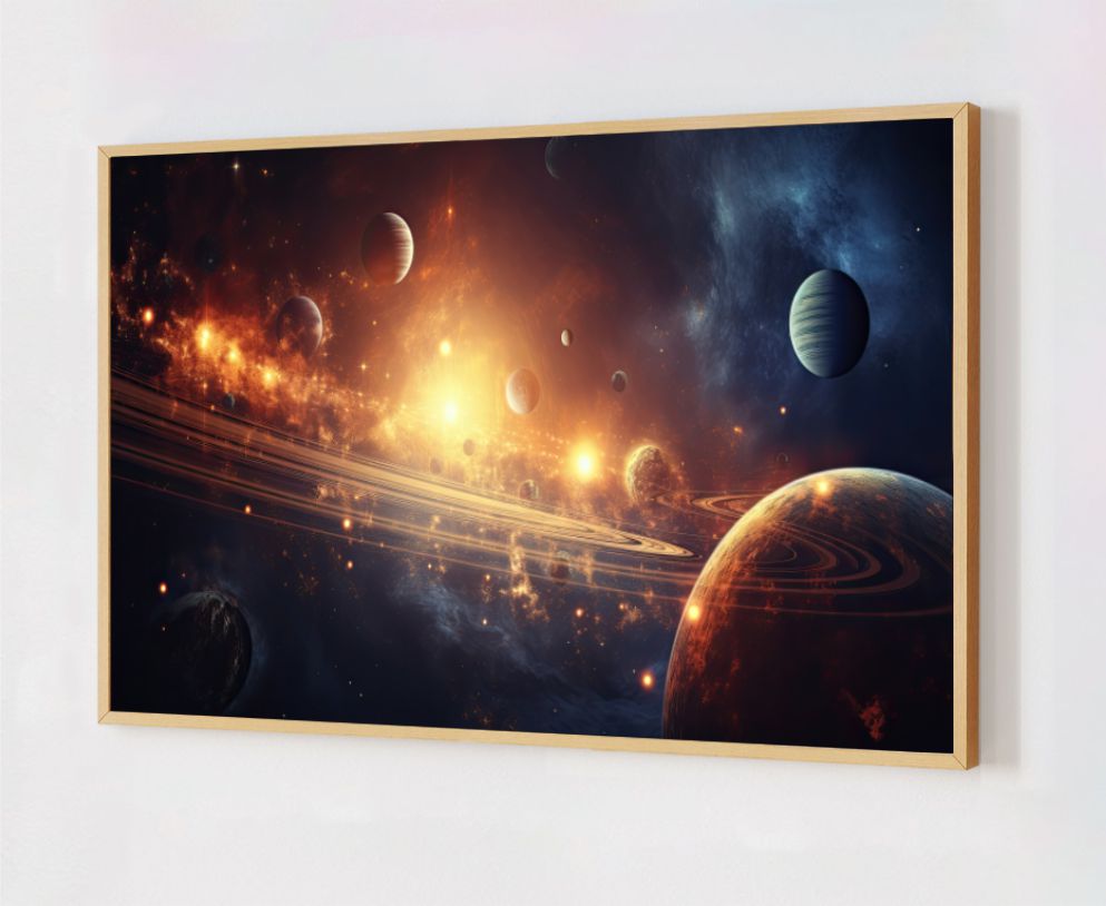 Quadro Decorativo Planetas em Adesivo com Moldura Caixa