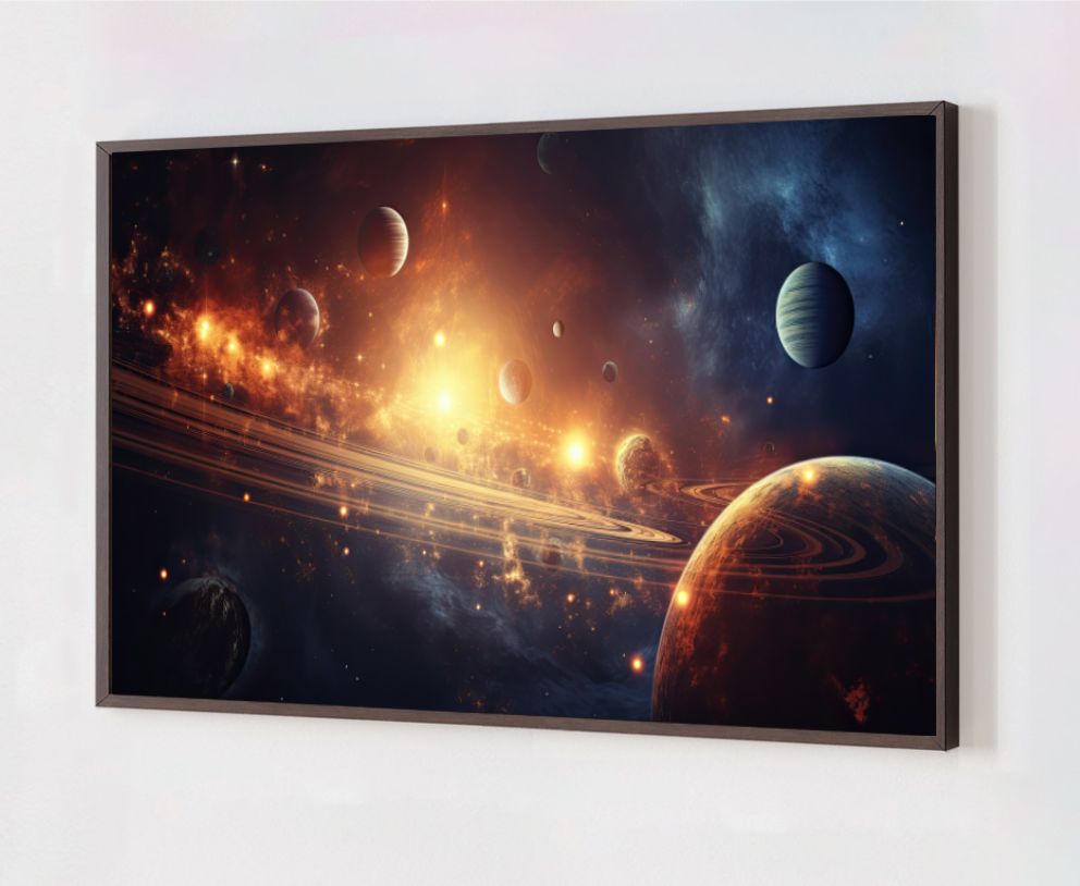 Quadro Decorativo Planetas em Adesivo com Moldura Caixa