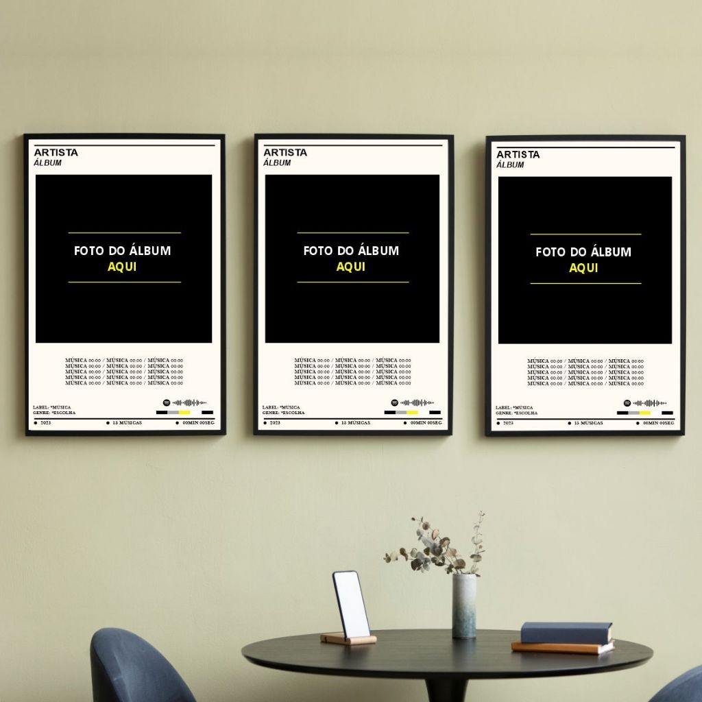 3 Quadros Decorativos Álbum Spotify Personalizado