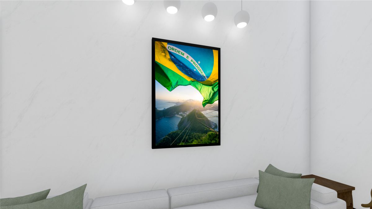 Quadro Decorativo Bandeira do Brasil em Adesivo com Moldura Caixa