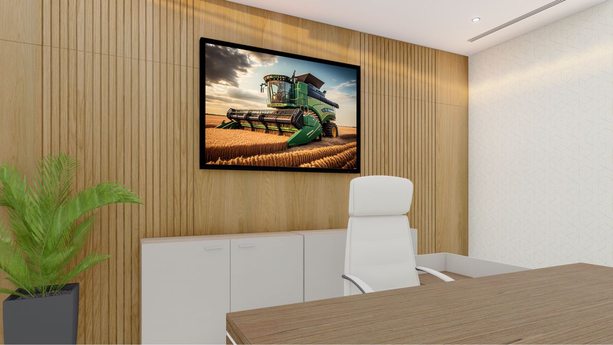 Quadro Decorativo Colheitadeira na Plantação em Adesivo com Moldura Caixa