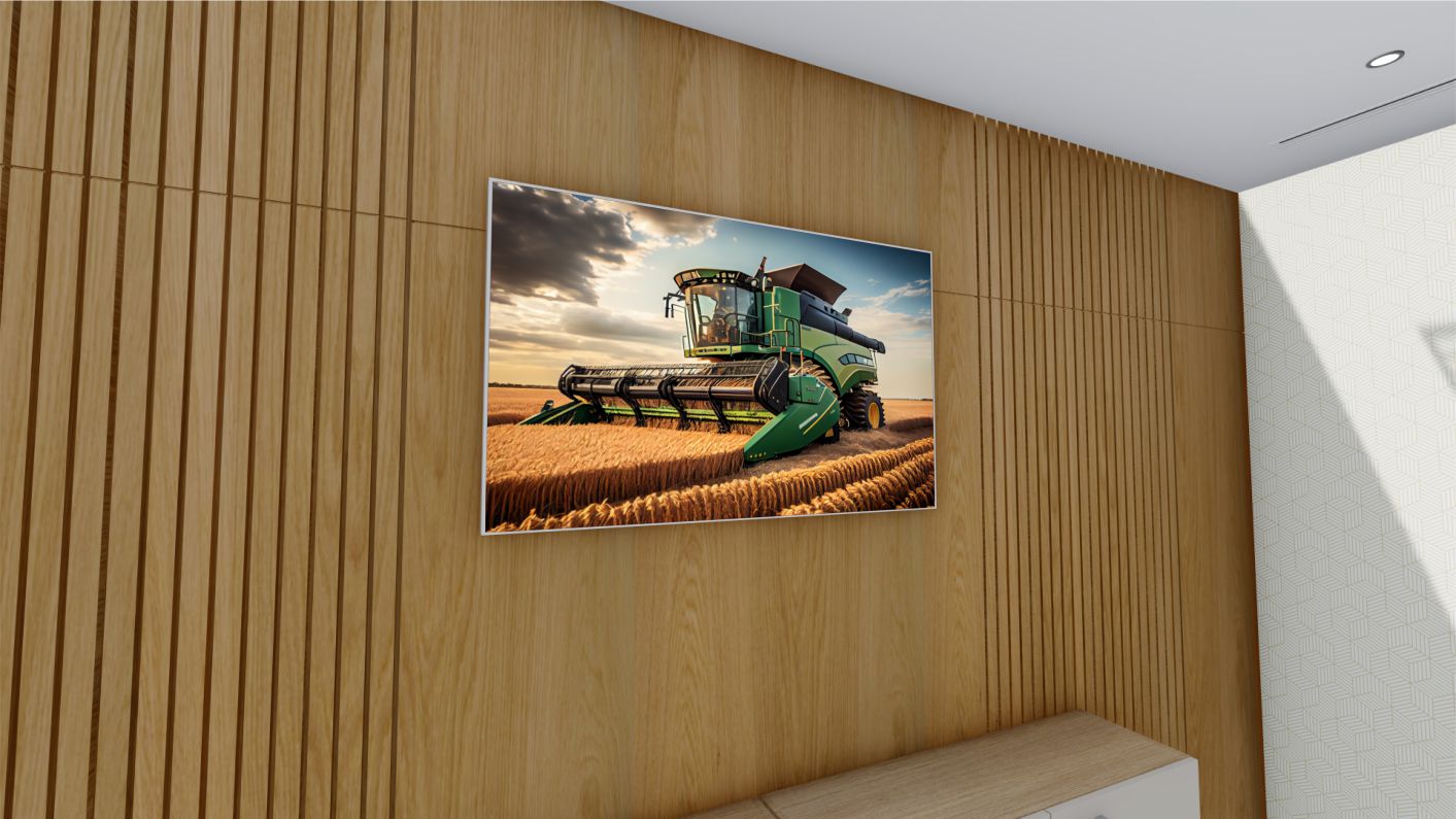 Quadro Decorativo Colheitadeira na Plantação em Canvas Moldura Negativa